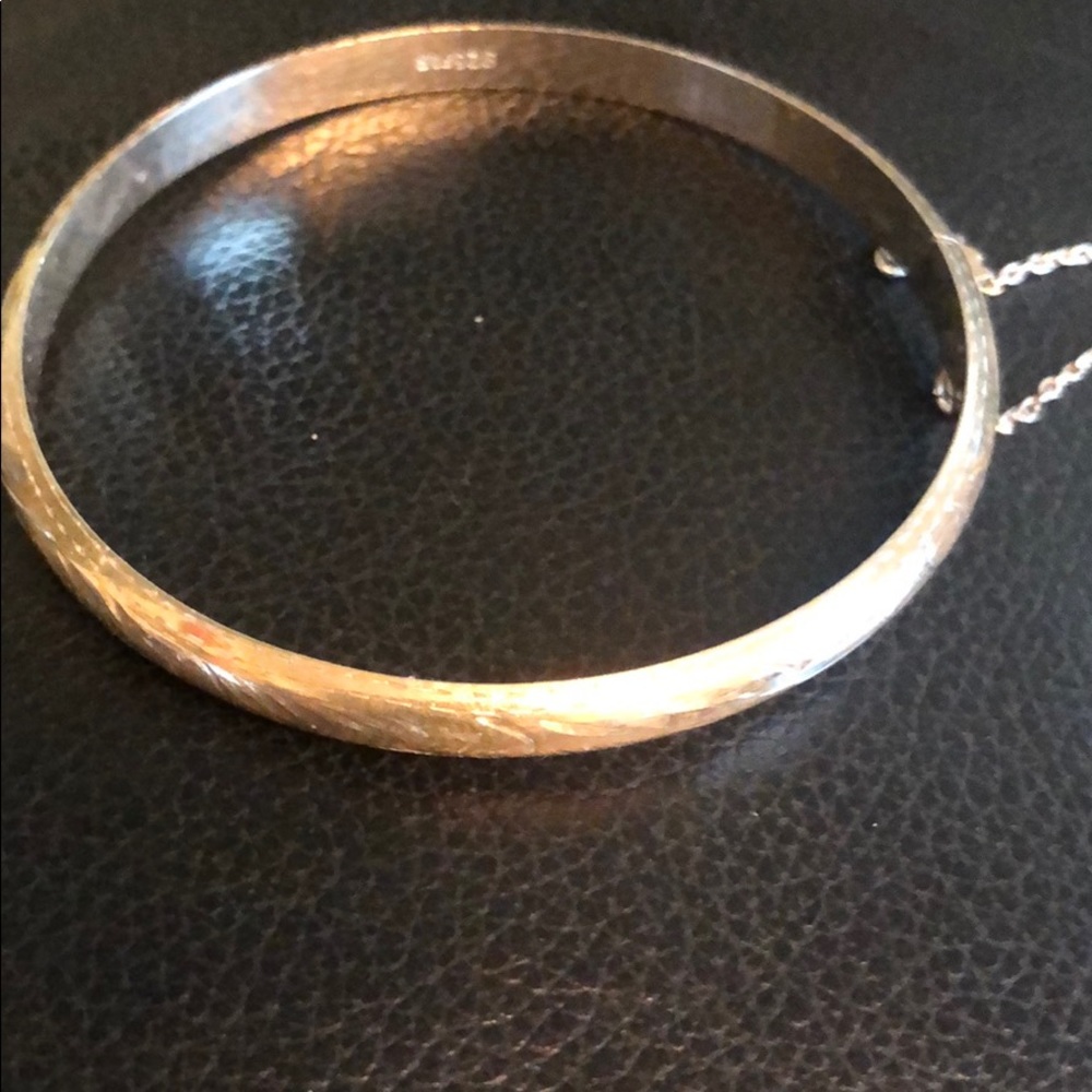 Engraved Silver Bangle Bracelet - image 1